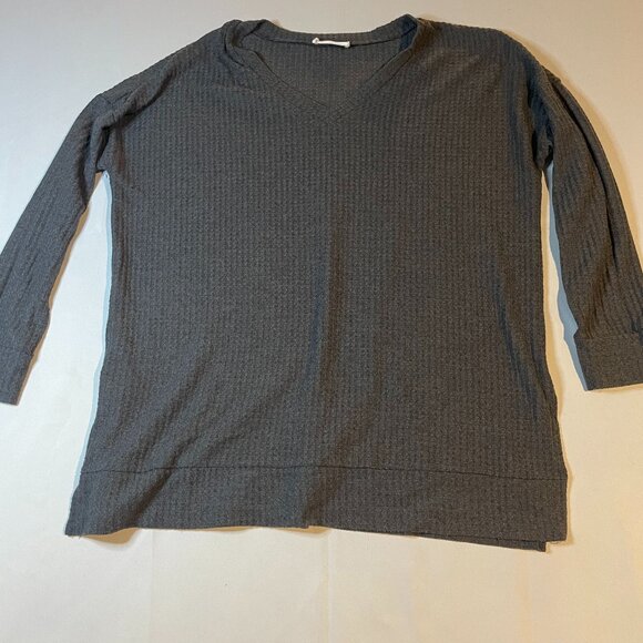 Zenana Sweater Womens Large Gray Knit V-Neck Long Sleeve Pullover Casual - Picture 1 of 4